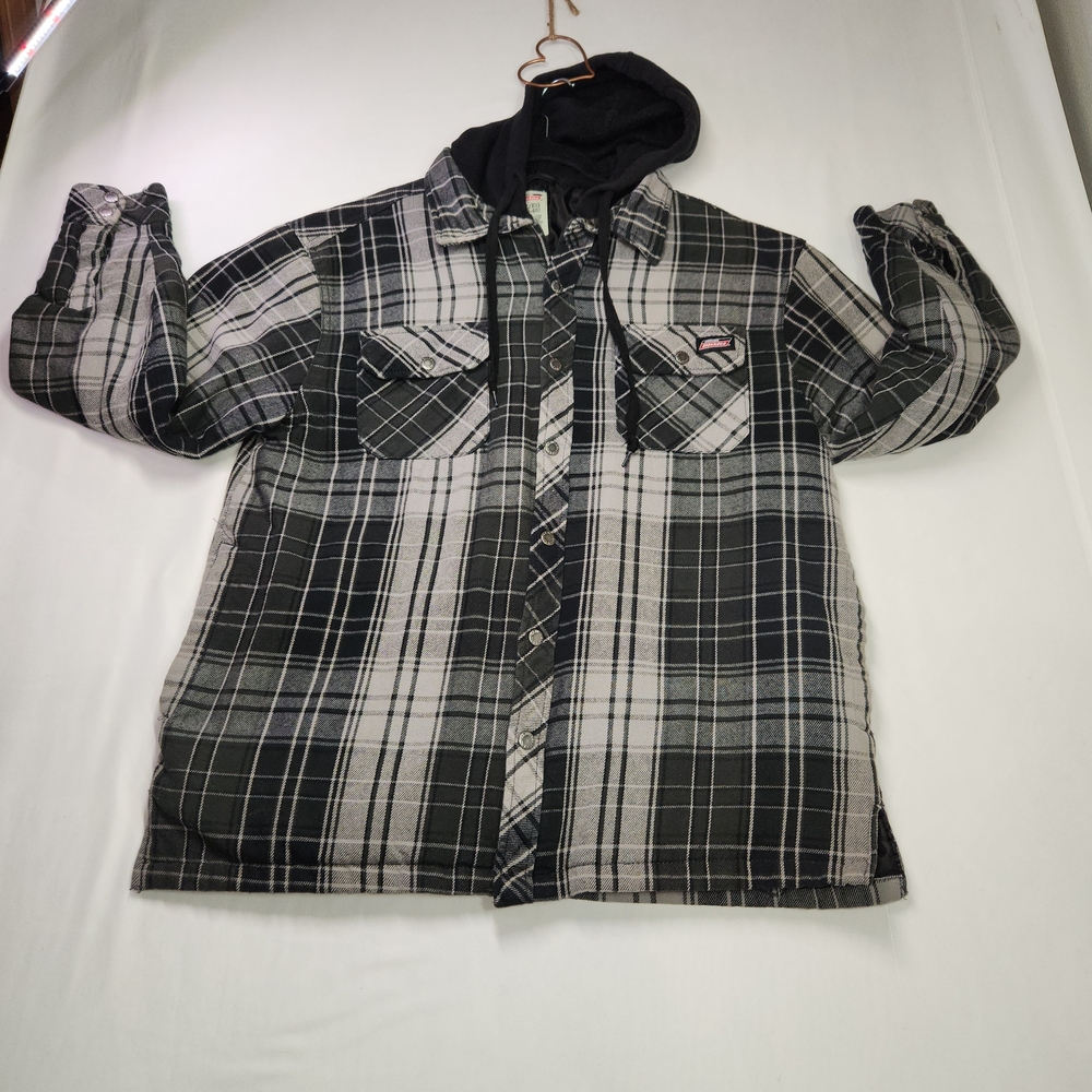 ⭐️Dickies Relaxed Fit Hooded Quilted Jacket – Size XL | Grey/Black Plaid Dadcore